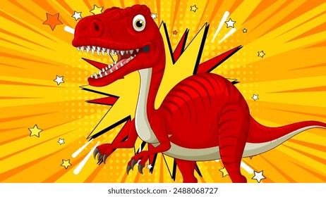 Red dinosaur with comic book background