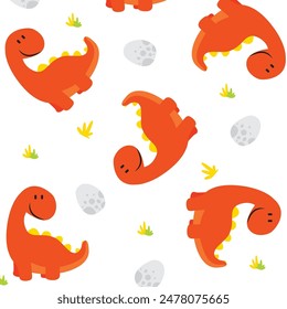 red dinosaur with dino eggs and grasses