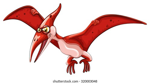 Red Dinosaur Flying On White Illustration