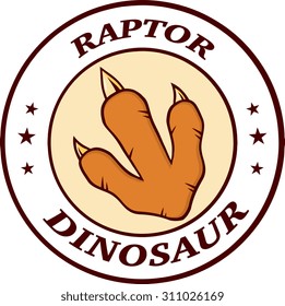 Red Dinosaur Paw Circle Logo Design With Text. Vector Illustration Isolated On White Background