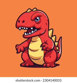 Red Dinosaur Tyrannosaurus Rex Vector Cartoon Style Illustration