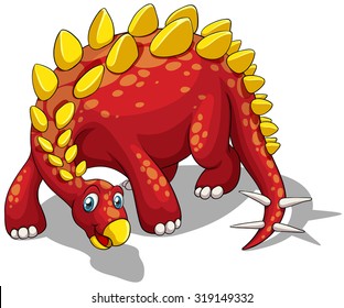 Red dinosaur with yellow spikes on white	 illustration