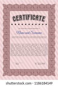 Red Diploma. Artistry design. With great quality guilloche pattern. Vector illustration. 