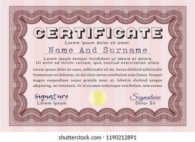 Red Diploma. Artistry design. With linear background. Detailed. 