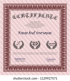 Red Diploma. Beauty design. Detailed. With great quality guilloche pattern. 