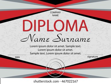 Red diploma or certificate. Reward. Winning the competition. Award winner. Vector illustration. The text on separate layer.