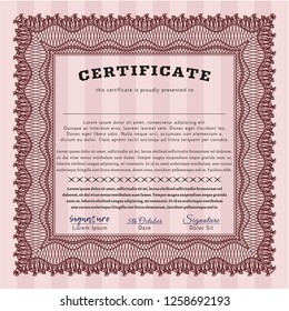 Red Diploma or certificate template. Artistry design. Easy to print. Detailed. 