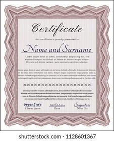 Red Diploma or certificate template. With background. Detailed. Good design. 