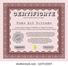 Red Diploma or certificate template. With background. Detailed. Money Pattern design. 