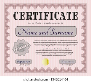 Red Diploma or certificate template. With background. Cordial design. Vector illustration. 