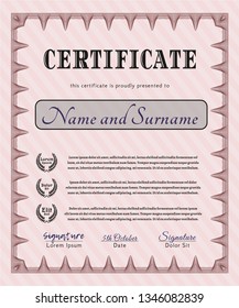 Red Diploma or certificate template. With background. Detailed. Superior design. 