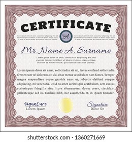 Red Diploma or certificate template. With background. Detailed. Sophisticated design. 