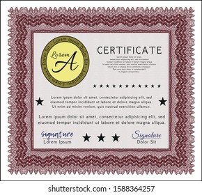 Red Diploma or certificate template. With background. Superior design. Vector illustration. 