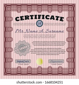 Red Diploma or certificate template. Beauty design. With complex background. Customizable, Easy to edit and change colors. 