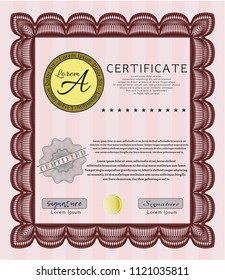 Red Diploma or certificate template. With complex linear background. Customizable, Easy to edit and change colors. Retro design. 