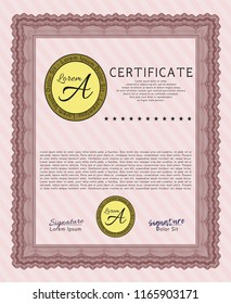 Red Diploma or certificate template. With complex linear background. Customizable, Easy to edit and change colors. Money style design. 