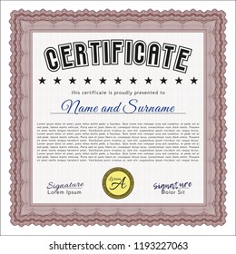 Red Diploma or certificate template. Complex background. Elegant design. Vector illustration. 
