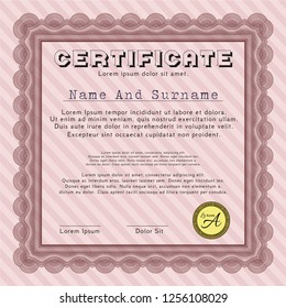 Red Diploma or certificate template. With complex linear background. Detailed. Money Pattern design. 
