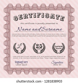 Red Diploma or certificate template. With complex background. Beauty design. Detailed. 