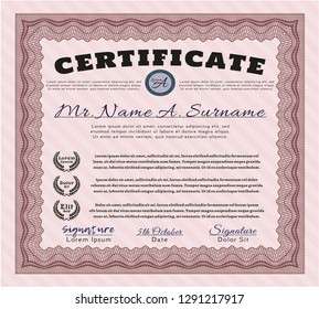 Red Diploma or certificate template. Complex background. Customizable, Easy to edit and change colors. Retro design. 