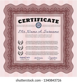 Red Diploma or certificate template. With complex background. Detailed. Money Pattern. 