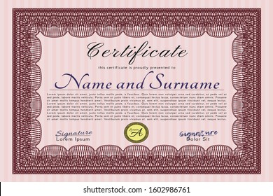Red Diploma or certificate template. With complex background. Retro design. Customizable, Easy to edit and change colors. 