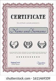 Red Diploma or certificate template. Complex background. Excellent design. Vector illustration. 
