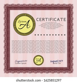 Red Diploma or certificate template. Complex background. Detailed. Lovely design. 