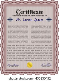 Diploma rojo o plantilla de certificado. Con un fondo complejo. Ilustración vectorial. Bonito diseño. 