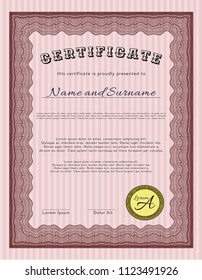 Red Diploma or certificate template. Customizable, Easy to edit and change colors. With guilloche pattern and background. Money design. 