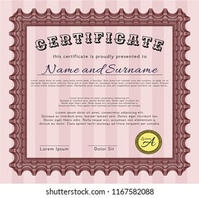Red Diploma or certificate template. Customizable, Easy to edit and change colors. With complex background. Lovely design. 