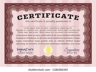 Red Diploma or certificate template. Customizable, Easy to edit and change colors. With guilloche pattern and background. Sophisticated design. 