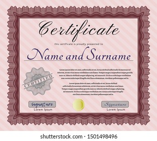 Red Diploma or certificate template. Customizable, Easy to edit and change colors. With quality background. Money style design. 