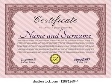 Red Diploma or certificate template. Detailed. With great quality guilloche pattern. Superior design. 