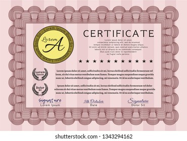 Red Diploma or certificate template. Detailed. With great quality guilloche pattern. Modern design. 
