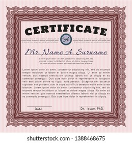 Red Diploma or certificate template. Detailed. With complex background. Modern design. 
