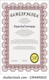 Red Diploma or certificate template. Detailed. With great quality guilloche pattern. Excellent design. 