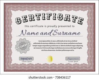 Red Diploma or certificate template. Detailed. With complex background. Elegant design. 