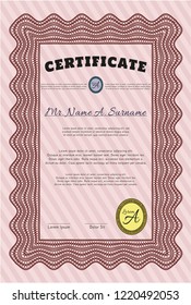 Red Diploma or certificate template. Easy to print. Vector illustration. Sophisticated design. 