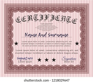 Red Diploma or certificate template. Elegant design. Vector illustration. Easy to print. 