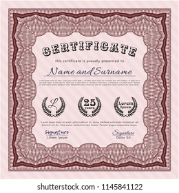 Red Diploma or certificate template. Excellent design. Vector illustration. With quality background. 
