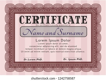 Red Diploma or certificate template. Excellent design. Detailed. With guilloche pattern. 