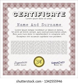 Red Diploma or certificate template. Good design. With linear background. Detailed. 