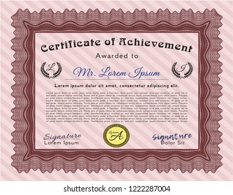 Red Diploma or certificate template. With great quality guilloche pattern. Perfect design. Detailed. 