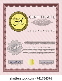 Red Diploma or certificate template. With great quality guilloche pattern. Modern design. Vector illustration. 