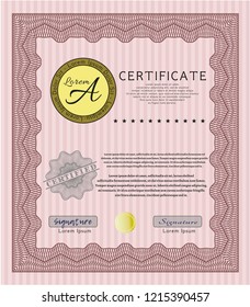 Red Diploma or certificate template. With guilloche pattern. Detailed. Lovely design. 