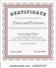 Red Diploma or certificate template. With guilloche pattern and background. Modern design. Customizable, Easy to edit and change colors. 