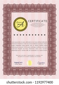 Red Diploma or certificate template. With linear background. Money style design. Customizable, Easy to edit and change colors. 