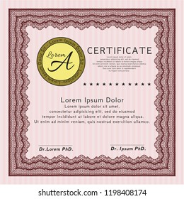 Red Diploma or certificate template. With linear background. Customizable, Easy to edit and change colors. Money Pattern. 