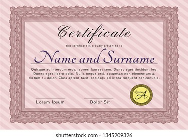 Red Diploma or certificate template. With linear background. Cordial design. Customizable, Easy to edit and change colors. 